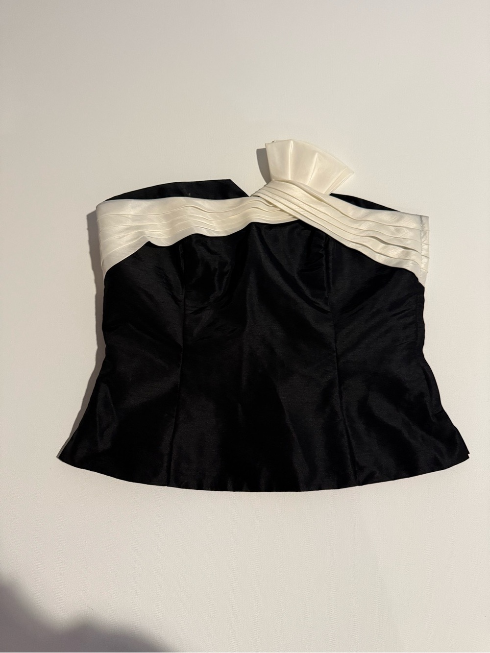 White House Black Market Black Satin Strapless Bustier with Cream Trim